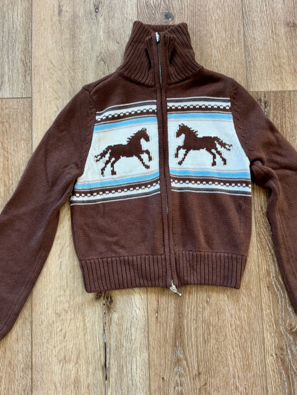 Abercrombie & Fitch Horse western fold over double Zipper Cardigan - Picture 2 of 3